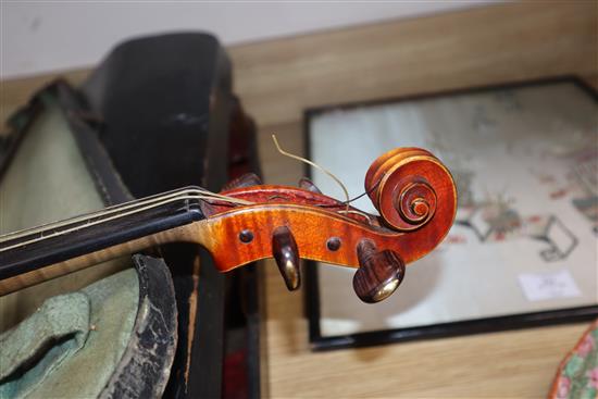 Two cased violins, one by Louis Fricot, Poussay dated 1935?,